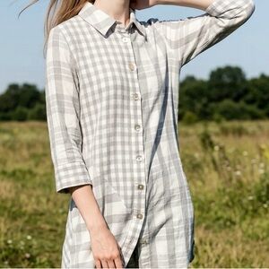 Soft Surroundings Huntleigh Plaid Silver Sage Tunic